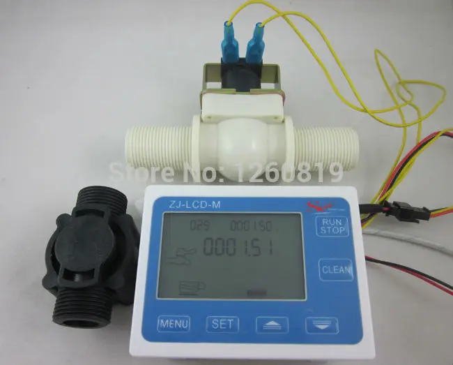 

G3/4" Water Flow Quantitative Control LCD Display+Flow Sensor Meter+Solenoid Valve+temp sensor