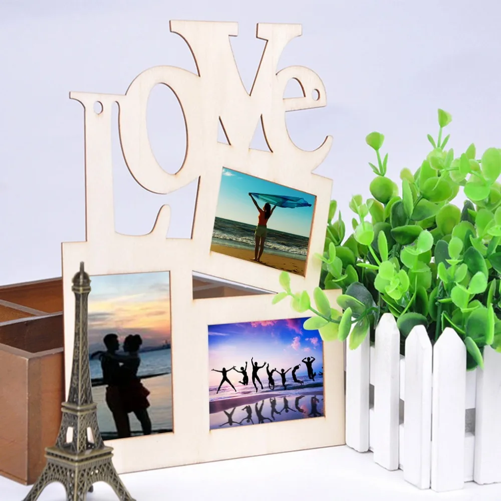 

OUTAD 3 Boxes Hollow Love Wooden Picture Frame Art Decor Modern Wall Photo Frames Vintage photo Picture Frame Frames Home Decor