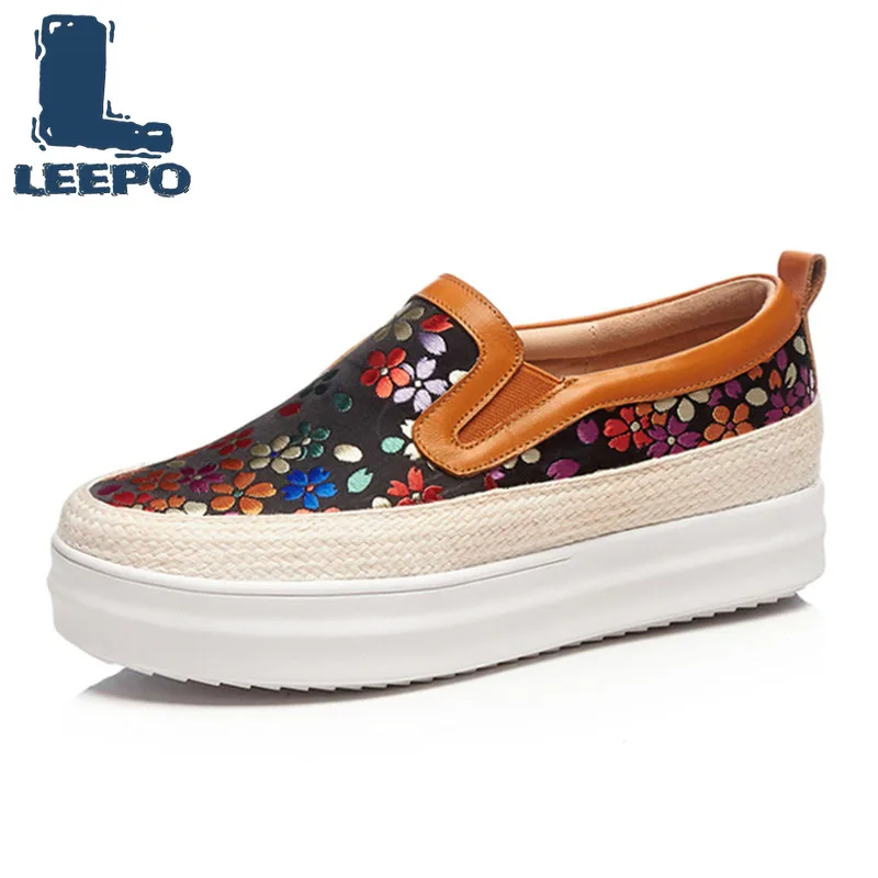 

LEEPO Spring Flat Platform Loafers Shoes Woman Silk Embroider Luxury Round Toe Platform Shoes Ladies Autumn Soft Loafers Women 4