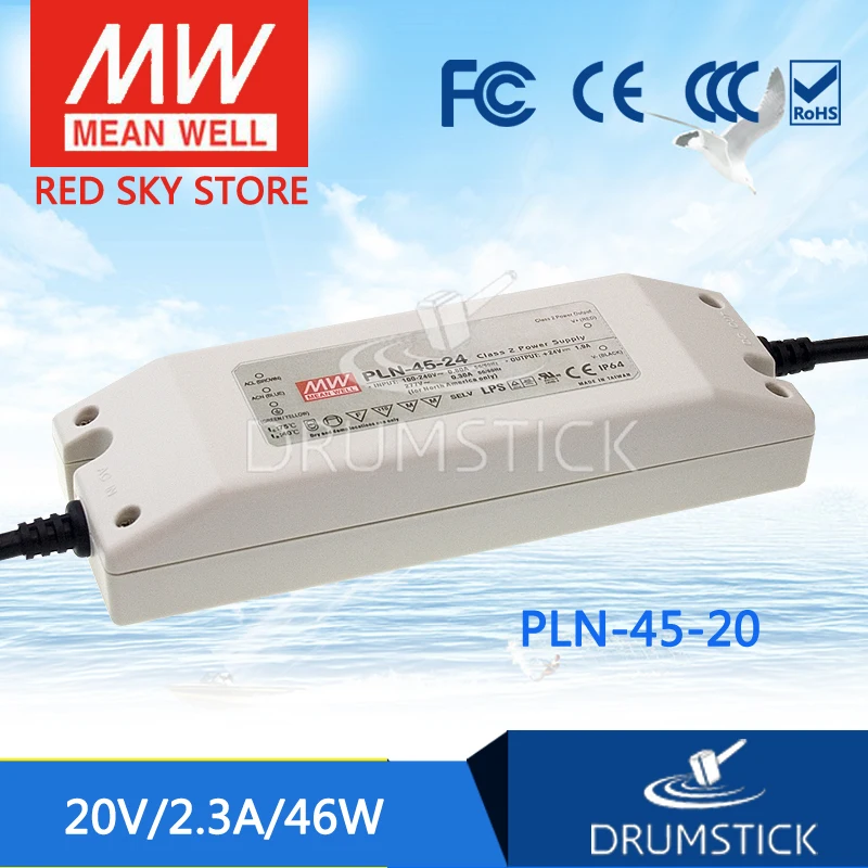

MEAN WELL PLN-45-20 20V 2.3A meanwell PLN-45 20V 46W Single Output LED Power Supply