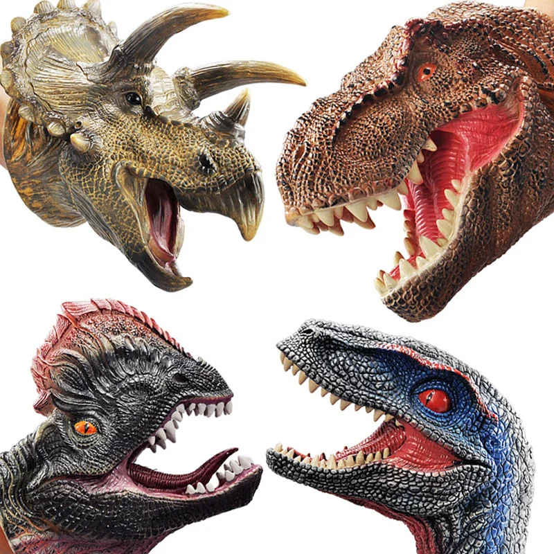 

Rubber toy Dinosaur Hand Puppet Non-toxic Soft Rubber Animal Head Hand Puppet Realistic Model Figure Toy gift games for kids