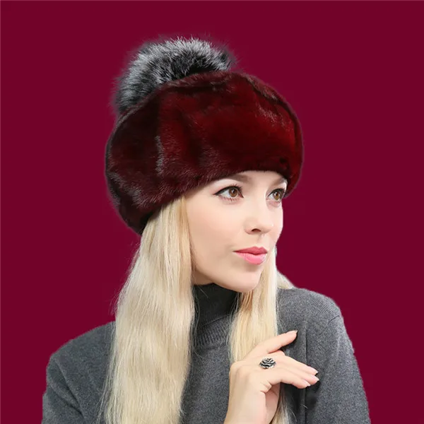 Женские меховые шапки, полностью настоящие норковые меховые шапки с короной, роскошные модные русские зимние толстые теплые шапки высокого качества, Новое поступление - Цвет: 02
