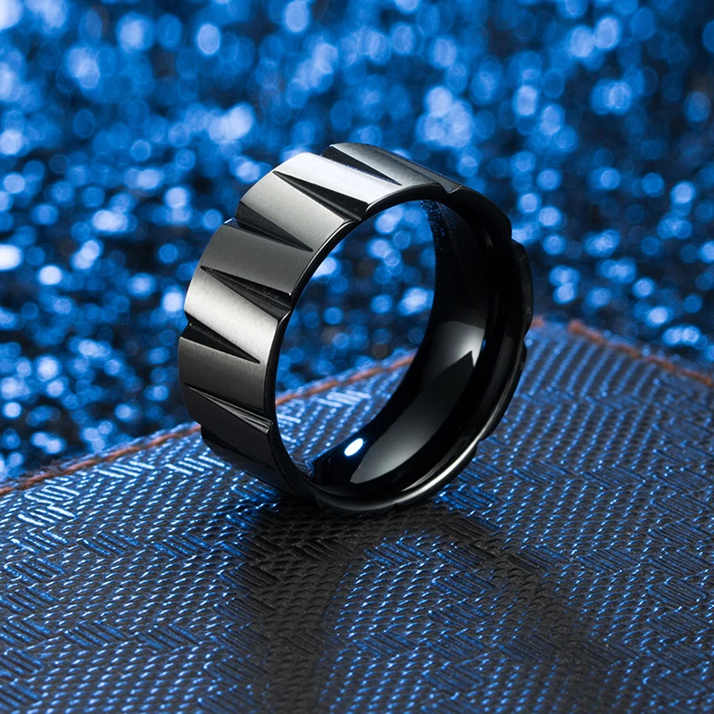 Новое поступление, кольцо из нержавеющей стали для мужчин, конические канавки, ширина 9 мм, матовое титановое Радужное кольцо, многоцветное черное Золотое кольцо