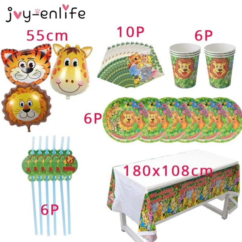 Lion King Jungle Safari Party Tableware Set Decor Tropical Theme Birthday Party Decoration Kids Gift and Favors Drinking Straws