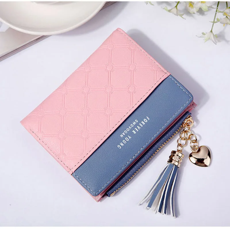 Women Wallet Female Short Paragraph Coin Purse Color Wallet Women Small Fold Wallets Tassel Zipper Button Bag Credit Card Holder (5)