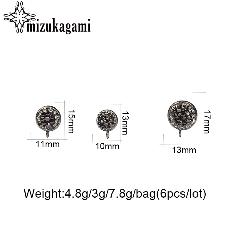 6 шт./лот, модная круглая форма, черная и Хрустальная металлическая основа для сережек, соединитель для DIY, изготовление сережек, аксессуары для поиска