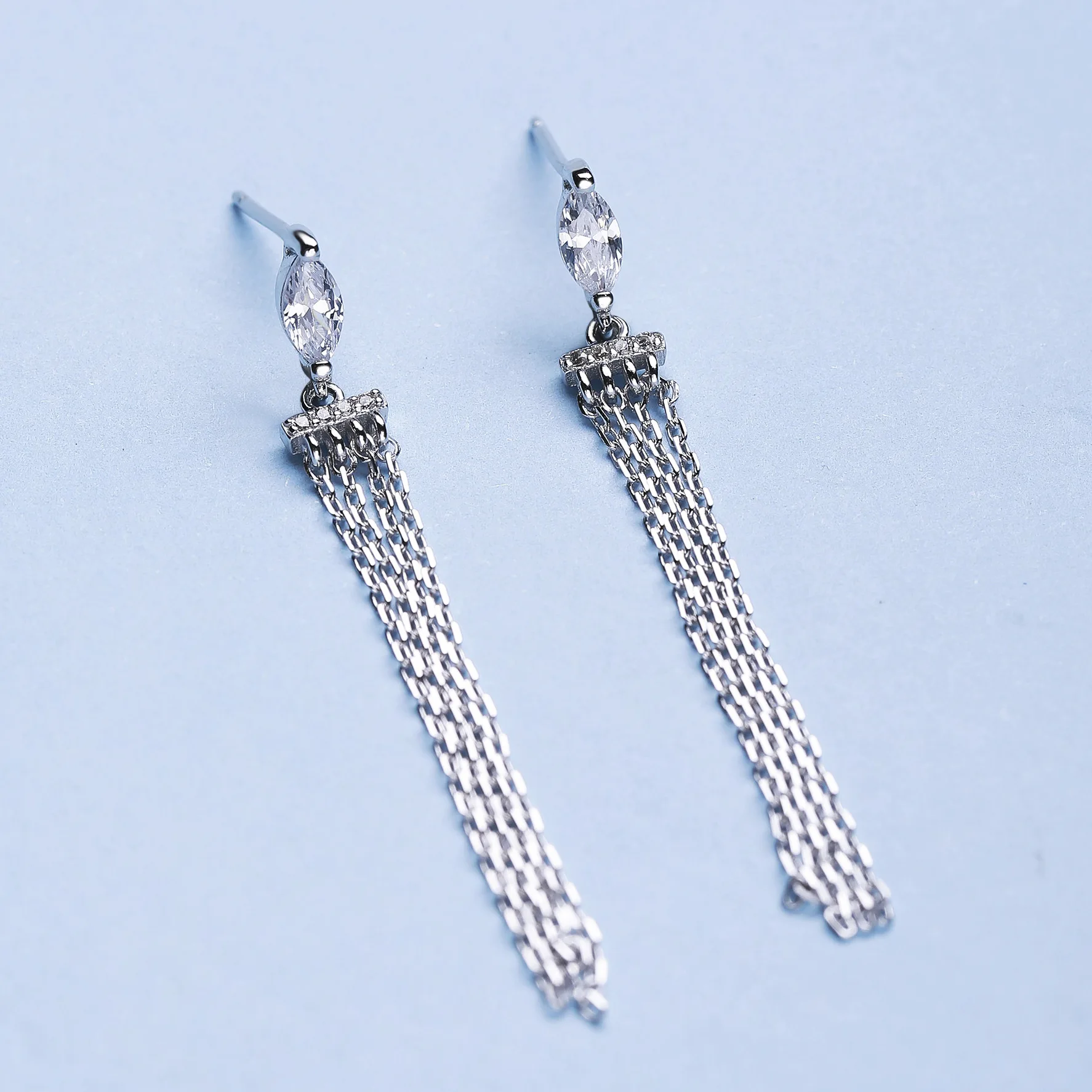 Fashionable Simple Tassels Elegant 925 Sterling Silver Dangle Earrings