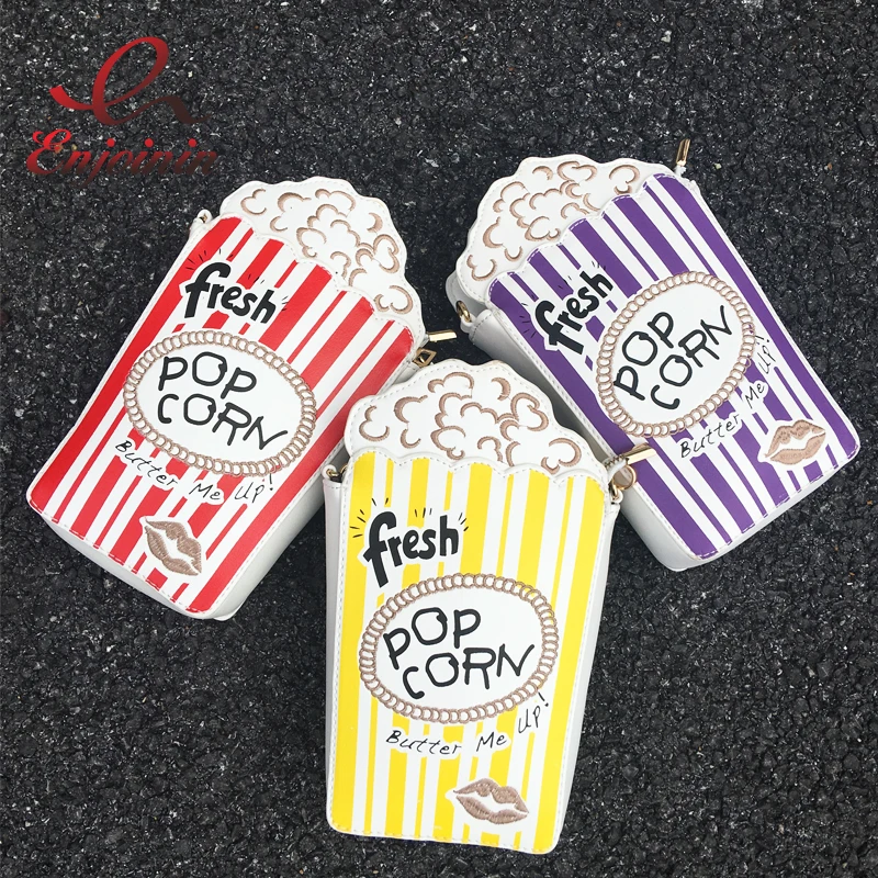  Fashion personality embroidered letters cute popcorn shape chain shoulder bag messenger bag ladies handbag clutch purse flap 