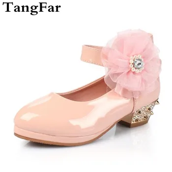 

Children's Patent Leather Shoes Fall New Girls High-heeled Platform Crystal Stage Performance Dance Shoes Rivet Flower Footwear