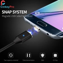 CinkeyPro Magnetic Micro USB Cable For Samung XiaoMi Android Nylon LED Light 5V2A Mobile Phone Charging Universal 1M Data Cables