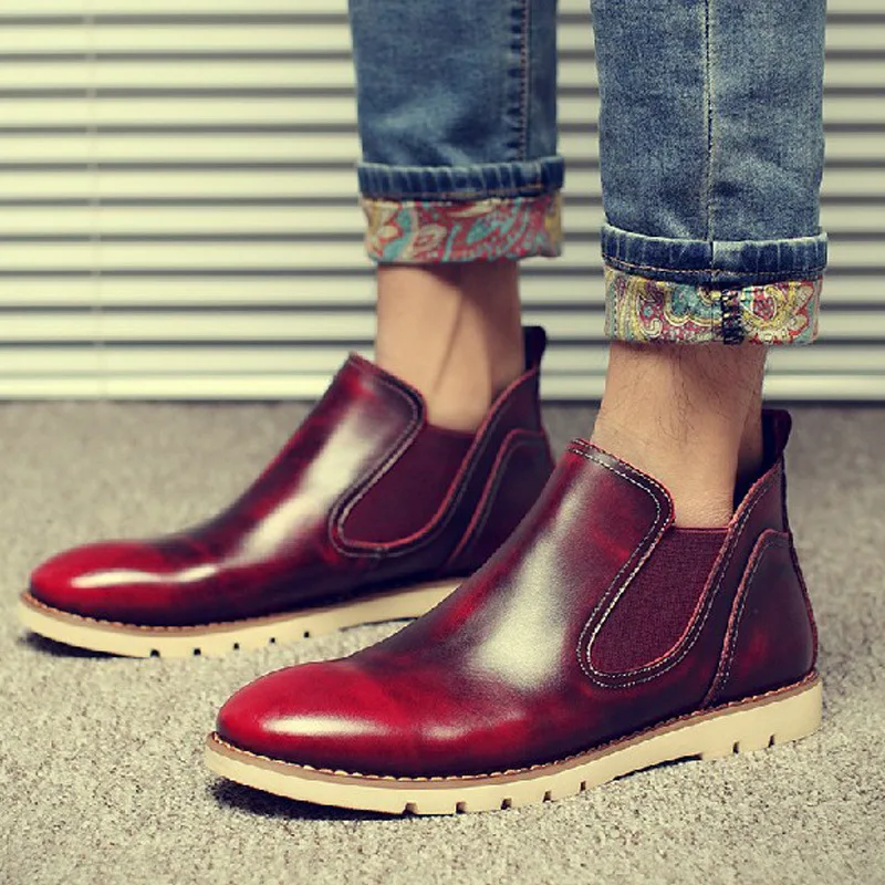 2016 Autumn Men Leather Ankle font b Boots b font British Style Retro Work font b