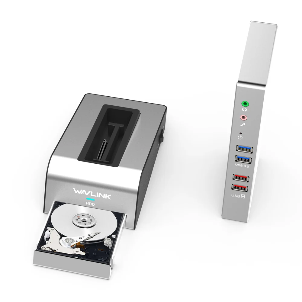 Aluminum USB 3.0 Universal Docking Station with HDD&SSD Enclosure Dual Video Display Support HDMI/V