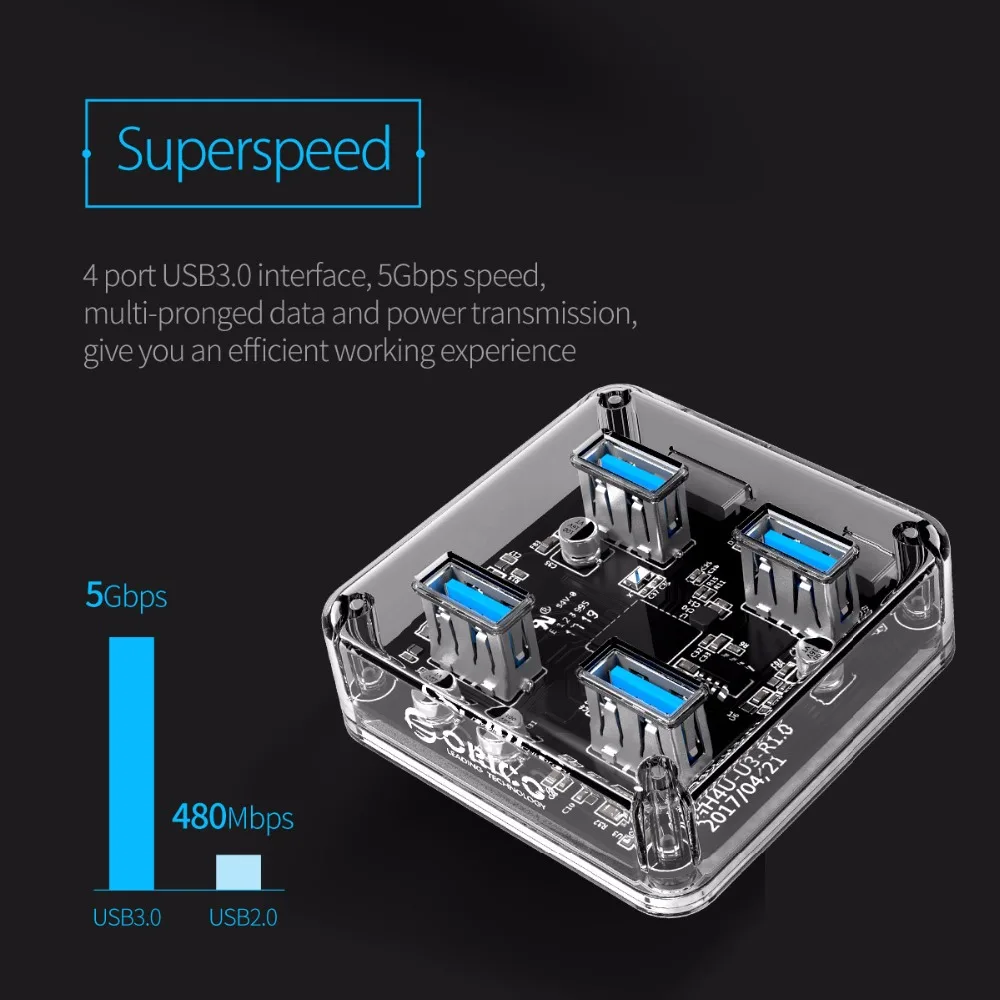 Прозрачный Настольный Концентратор ORICO с 4 портами USB 3 0 высокоскоростной usb