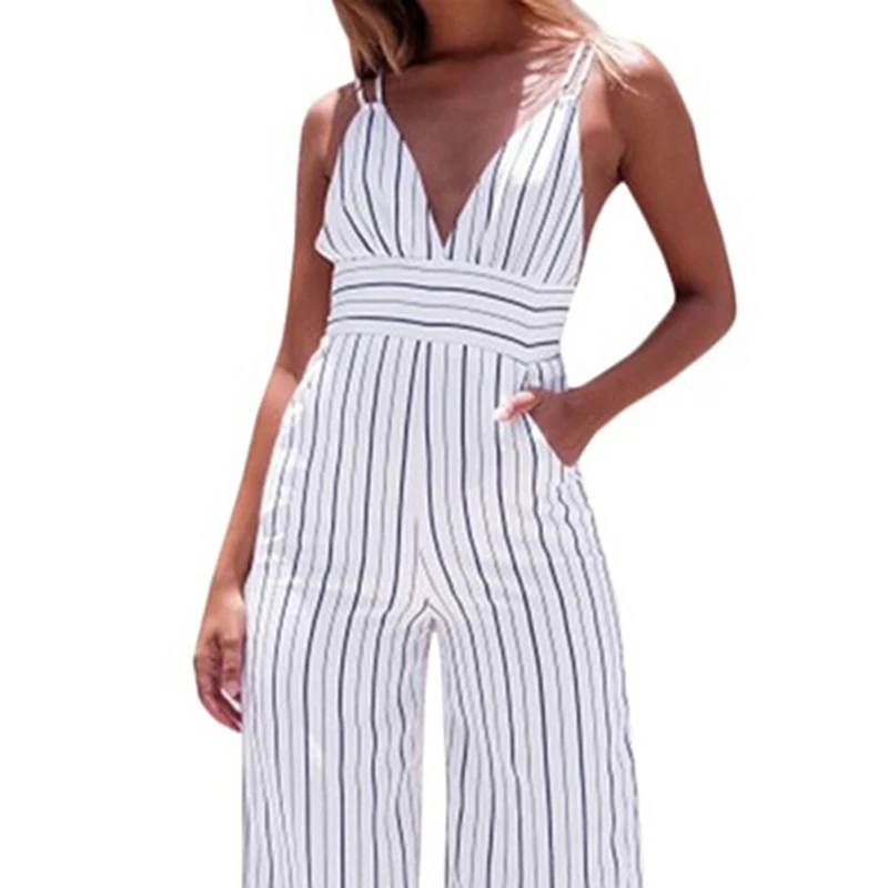 Summer Women Striped Jumpsuit Casual Sexy Club Beach