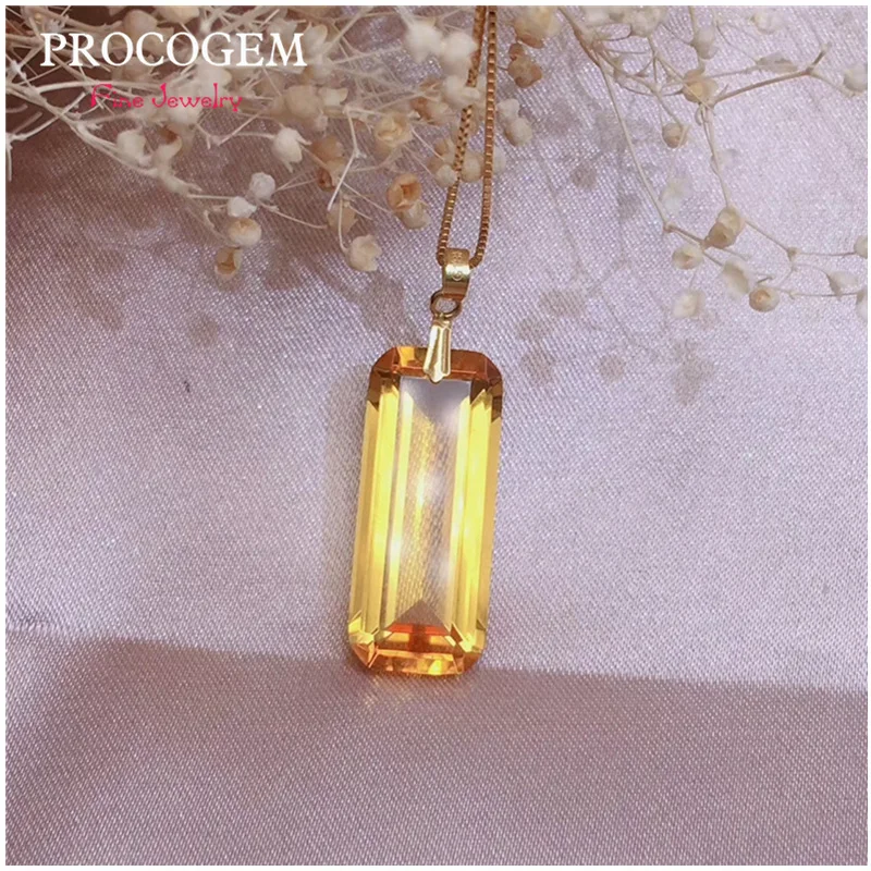 

PROCOGEM 18K Yellow Gold Rectangle Citrine Pendants Crystal Pendants for women or Men Fine Jewelry Free shipping #567