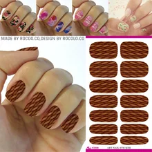 Rocooart K5646 astuces de manucure de Texture de bambou autocollant d'art d'ongle de transfert d'eau forme tissée autocollants d'ongle de couverture complète pour le vernis à ongles(China)