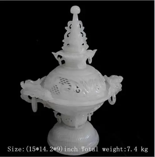 

Exquisite100% Natural Afghan White Jade Hand-carved Dragons Censer