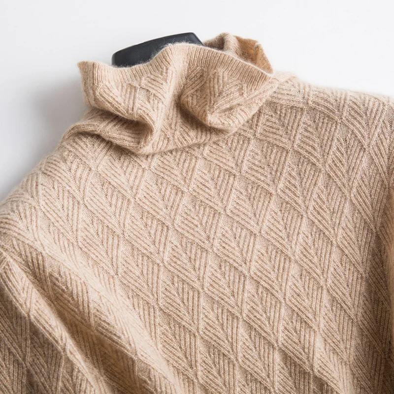 Женский шерстяной свитер с высоким воротом, осенне-зимний женский теплый шерстяной вязаный свитер с геометрическим рисунком, Модные Повседневные пуловеры для женщин