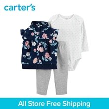 3pcs polka dots bodysuit easy-onpants Flutter floral fleece vest set Carter’s baby girl spring autumn clothing 121I890
