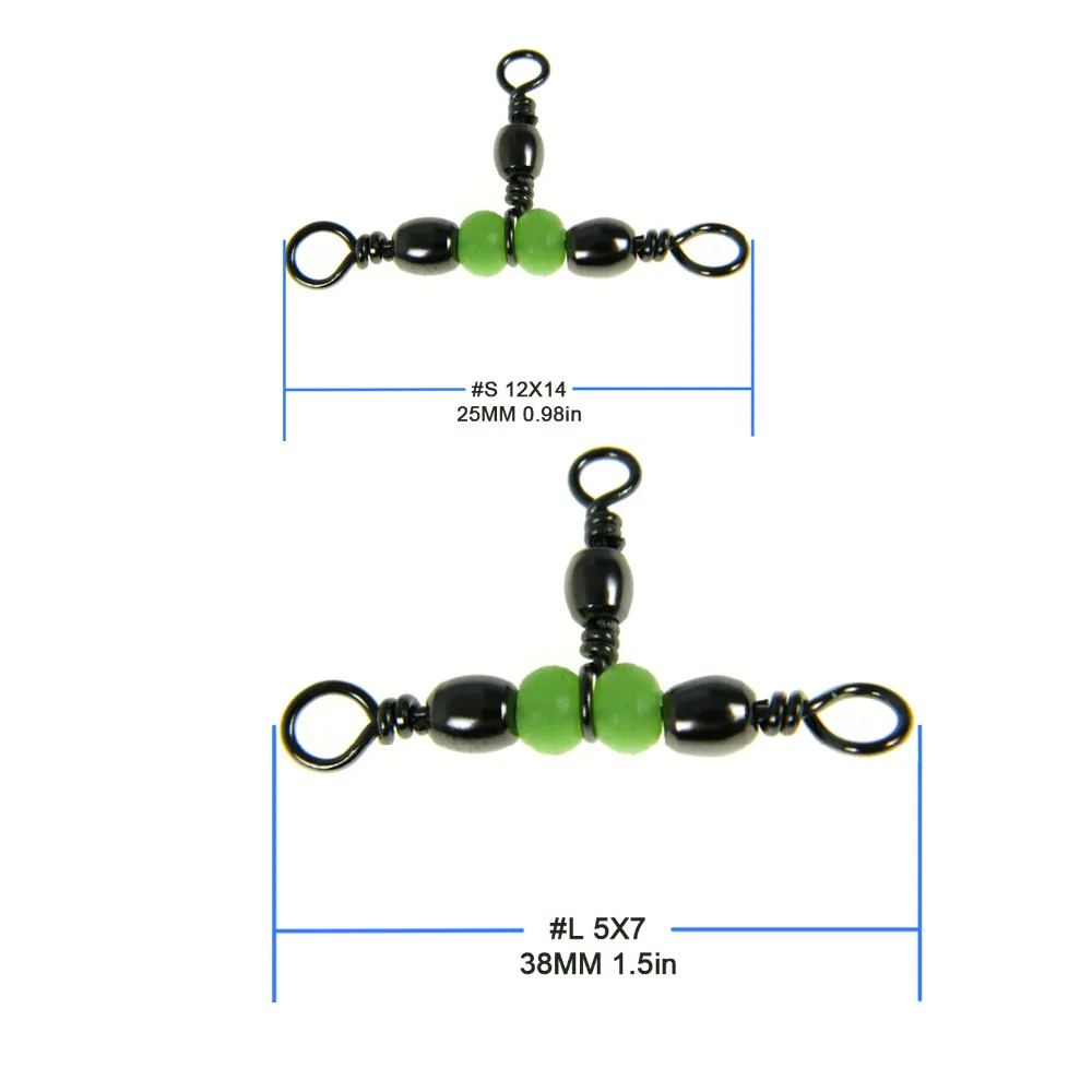 10 шт./партия# L 5X7# S 12X14 Трехходовой рыболовный Вертлюг 3-х полосная T-поворот Вертлюги большой маленький бас рыболовные снасти аксессуары