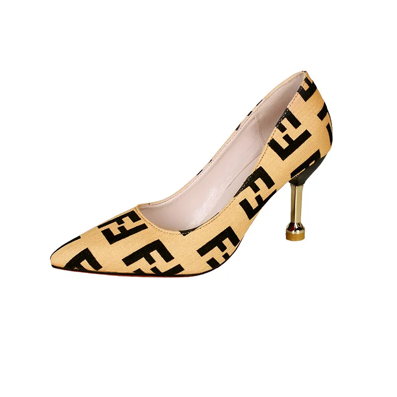 

Europe United States matching fashion 2019 spring new fine with net red high heels women's dress banquet pointed single shoes
