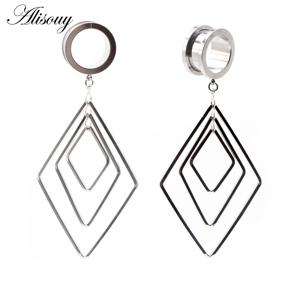Alisouy 2pcs 6-25MM Stainless Steel Ear Plugs and Tunnels Dangle Ear Piercing Expansion Ear Stretched Flesh Tunnels Body Jewelry 3