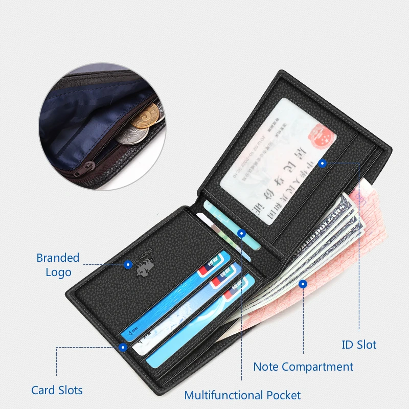 BISON DENIM Leather Men Wallet Brand Luxury Leather Wallets Office Male Wallet Mature Man Bifold Wallet 2017 Small Purse n4470-3