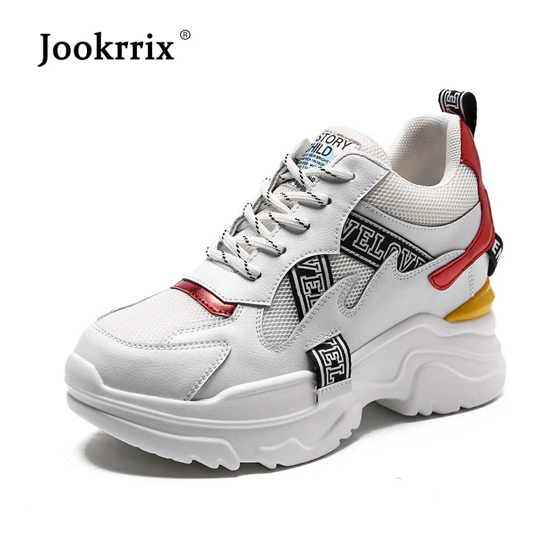 

Jookrrix White Shoes Women Brand Platform Sneakers Patchwork Lady chaussure Genuine Leather Spring Female Cross-tied footware