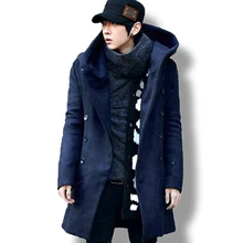 Мужской зимний длинный кардиган в винтажном стиле,, Мужская шерстяная и Смешанная куртка с капюшоном, мужское манто, Мужская Уличная одежда, Kewlstyle, Азиатский размер TR07