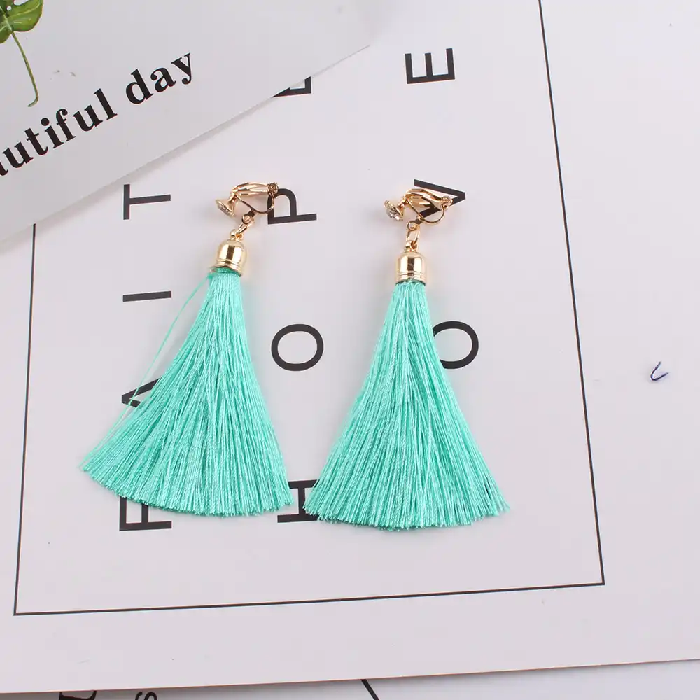 Fiber Tassel Clip on Earrings for Women Bridal Bohemia Bridal No Pierced Fashion Wedding Jewelry Party Ear Clip Fiber Tassel Clip on Earrings for Women Bridal Bohemia Bridal No Pierced Fashion Wedding Jewelry Party Ear Clip