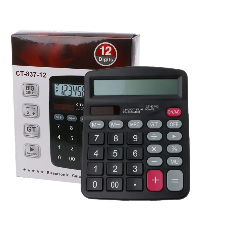 

New Calculator 12Digit Large Screen Calculator Solar Battery Light Powered Office Home Computer hot