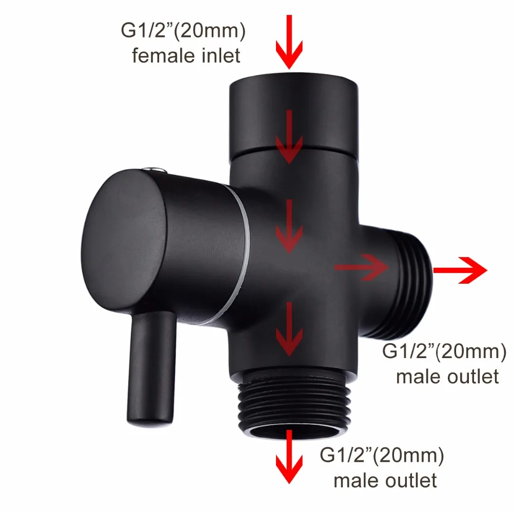 Ciencia Brass Black 3-way Diverter Valve for Handheld Shower Head or Bath Tap Switch Outlet T Valve T Adapter