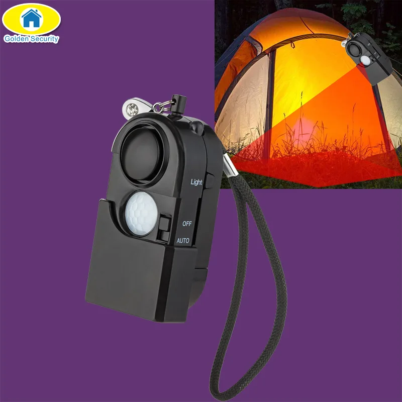

120dB Camping Alarm PIR Infrared Motion Detector Personal Alarm Keychain LED Light Flashlight Vocation Alarm Security Sensor
