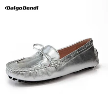 US Size 5 6 7 8 9 New Gold silver REAL Leather Lace Up tie Loafer Driving Moccasin slip on Loafer women flat ballet flat Shoes