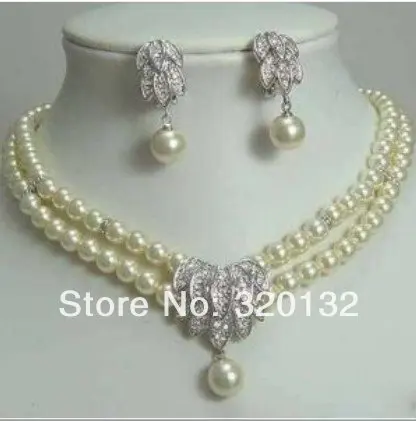 

Valentine's White Pearl Bridal Silver Pendant Necklace Earrings Silver gold plated Jewellery sets Fast shipping