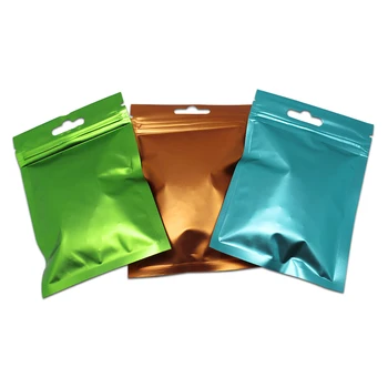 

100Pcs Colorful Matte Clear Aluminum Foil Zipper Pouches with Hang Hole Mylar Front Clear Zip Lock Storage Packaging Bags