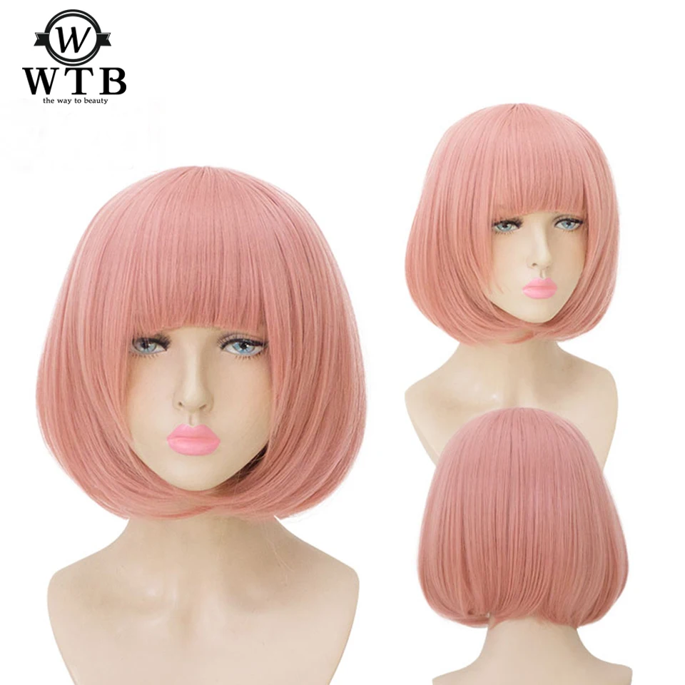 WTB 1" короткие прямые косплей боб женские парики коричневый черный белый розовый 24 цвета Женские синтетические волосы изюминка