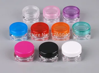

3g Square bottom plastic jars/skin care Cream/Eye shadow Box Jar Ointment/Cosmetic sample/Cream/oil Refillable bottles100pcs/lot