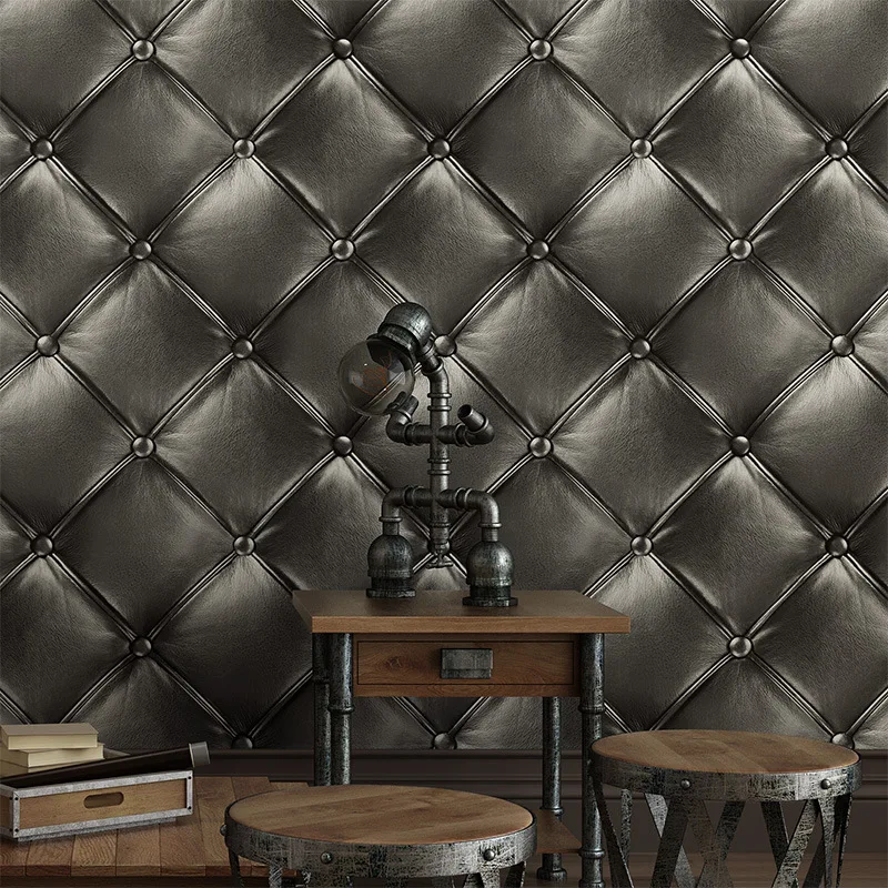 

Europe style luxurious Simulation Leather 3D TV background wall paper Simple Bedroom KTV Soft Wallpaper pvc wall sticker