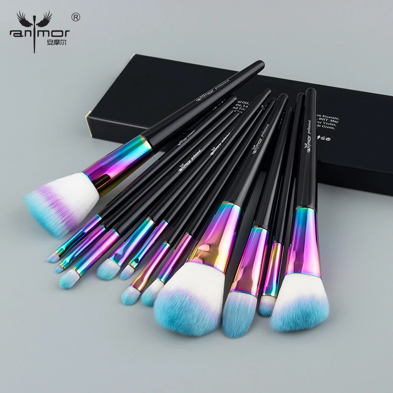 

Anmor 12PCS Rainbow Makeup Brush Set Premium Make Up Brushes For Foundation Powder Concealer Blending With Copper Ferrule