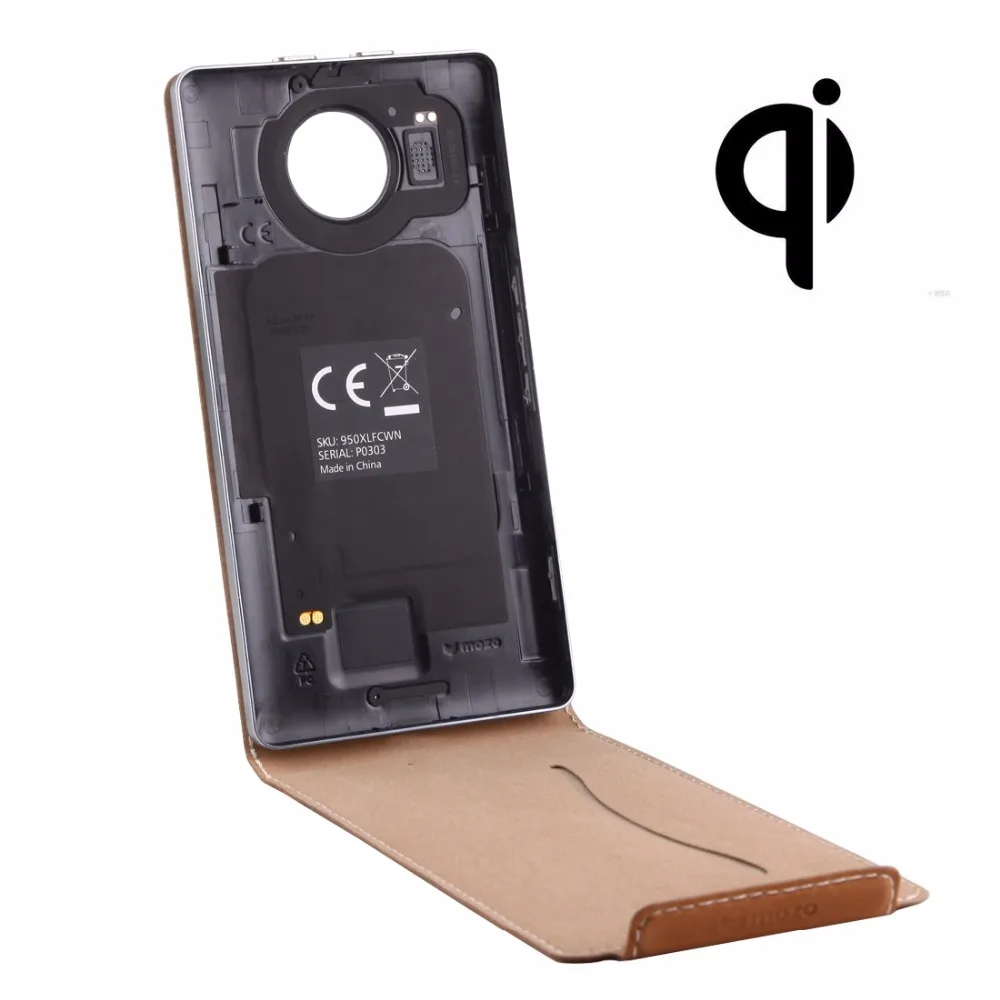 

Vertical Flip Genuine Leather Case + QI Wireless Standard Charging Back Cover For Microsoft Lumia 950 XL