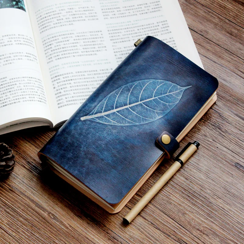 

Leaf Vintage Genuine Leather Travelers Notebook Portable Diary Tn Planner 2019 agenda Traveler Notebook Journal Creative-gifts
