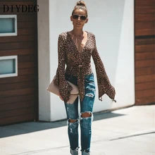 DIYDEG Осень сексуальный Леопардовый пояс Глубокий v-образный вырез Женский F рукав женская короткая куртка женская