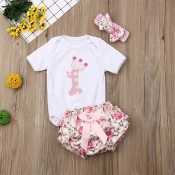 

Baby Girls 1st First Birthday Set Tutu Knickers Romper Top Cake Smash Outfit Set