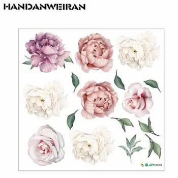 

2PCS Rose Flowers Wall Sticker Vintage Lilac Peony Room Decals Mural Home Decor Kidsroom Girls Gift House Decoration30*60cm