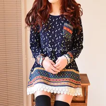 Новинка весны и осень олень Кружево Для женщин Рубашки для мальчиков Лоскутная Свободные Повседневное длинные Футболки японском Стиль элегантный дизайн Топы корректирующие Для женщин s