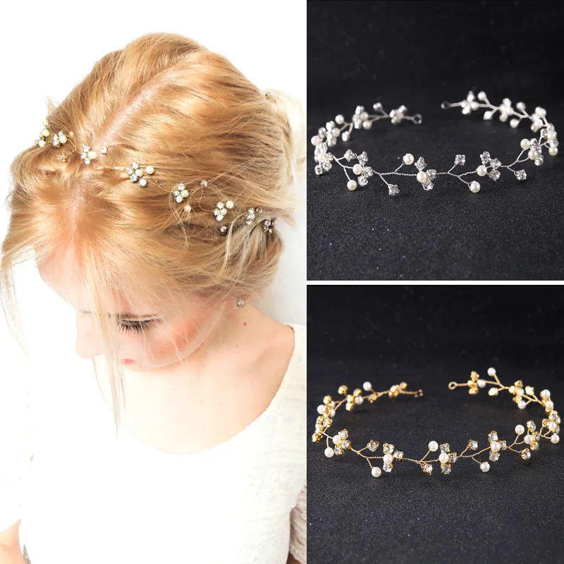 

Rhinestone Pearls Wedding Tiara Headband Hair Vine Headpiece Bridesmaids Bridal Hair accessories Head Chain Jewelry