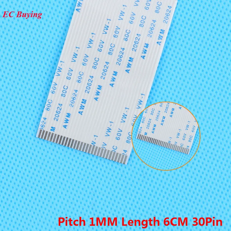 

5Pcs FFC 60mm 30 Pin Flexible Flat Cable 30Pin Ribbon Cable Reverse Direction 1mm Pitch 6cm Length Opposite 30Pins For TTL