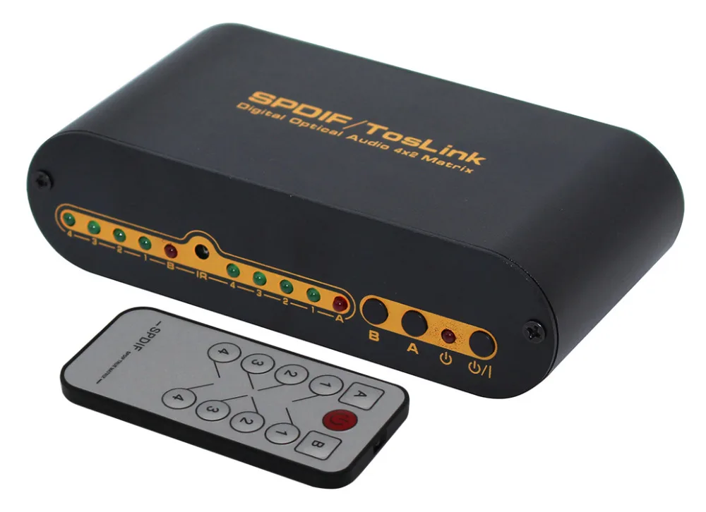5pcs SPDIF/TOSLINK Optical Digital Audio True Matrix 4x2 Switcher/Splitter 4 In 2 Out with optical cable and power adapter 5pcs SPDIF/TOSLINK Optical Digital Audio True Matrix 4x2 Switcher/Splitter 4 In 2 Out with optical cable and power adapter
