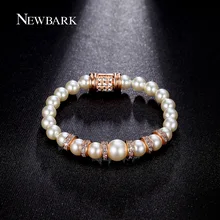NEWBARK Simulated Pearl Bracelet Charm 18cm Rose Gold Plated Bracelets & Bangles Bracelets For Women Cocktail Bijoux Gift